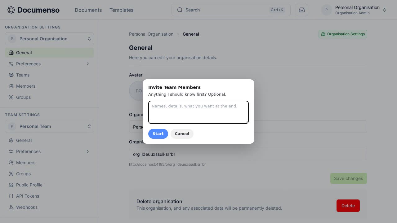 Documenso · invite a teammate